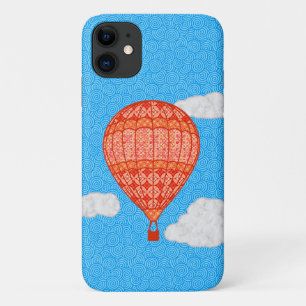 Capa Para iPhone 11 Balão de ar quente, laranja-coral contra céu azul