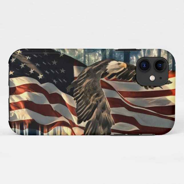Capa Para iPhone 11 Bald Eagle American Flag Country Road (Verso (horizontal))