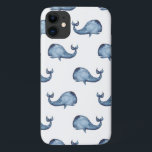 Capa Para iPhone 11 Baleia fofa azul-aquarela. Animais marinhos náutic<br><div class="desc">Capa de telefone de padrão de baleia giro azul-aquarela.</div>