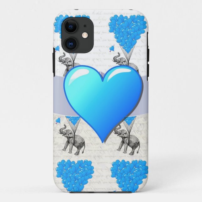 Capa Para iPhone 11 Balões de elefante e coração azul (Verso)