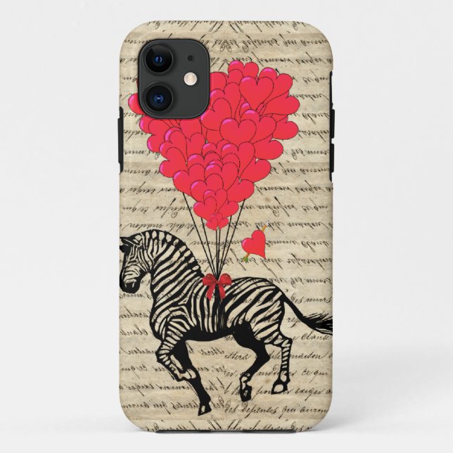 Capa Para iPhone 11 Balões de zebra e coração engraçados (Verso)
