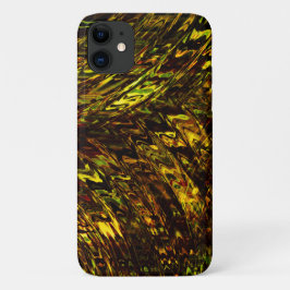 Capa Para iPhone 11 bandas abstrato curvas em verde ouro e mais escuro