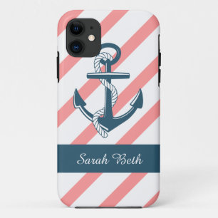 Capa Para iPhone 11 Bandas de Rosa e Ângulo Azul Personalizadas