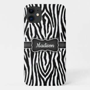 Capa Para iPhone 11 Bandas de Zebra Pretas e Brancas com Placa Nominal