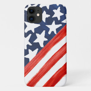 Capa Para iPhone 11 Bandeira Americana Aquarela Rústica Dia da Indepen