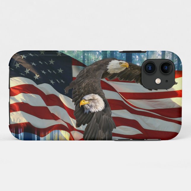 Capa Para iPhone 11 Bandeira Americana Bald Eagle (Verso (horizontal))