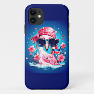 Capa Para iPhone 11 Bandeira Americana com Flamingo Cartoon-69681