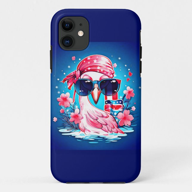 Capa Para iPhone 11 Bandeira Americana com Flamingo Cartoon-69681 (Verso)