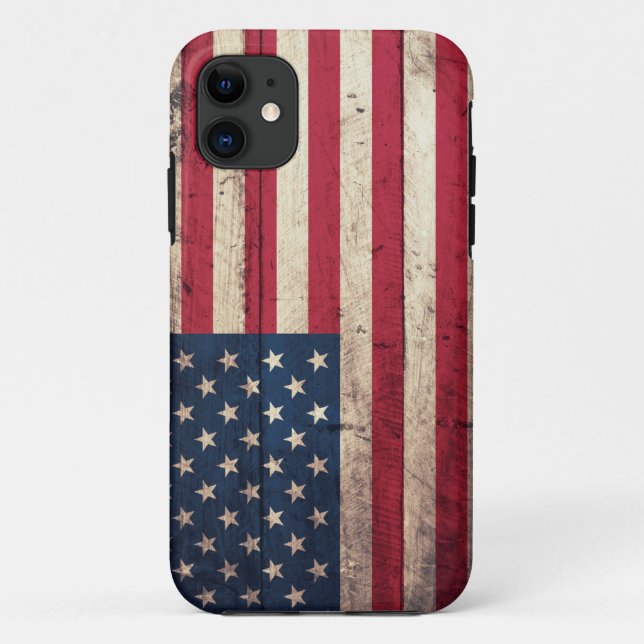 Capa Para iPhone 11 Bandeira americana de madeira velha (Verso)