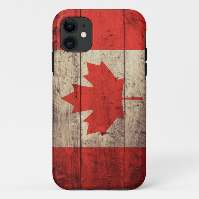 Capa Para iPhone 11 Bandeira canadense de madeira velha (Verso)