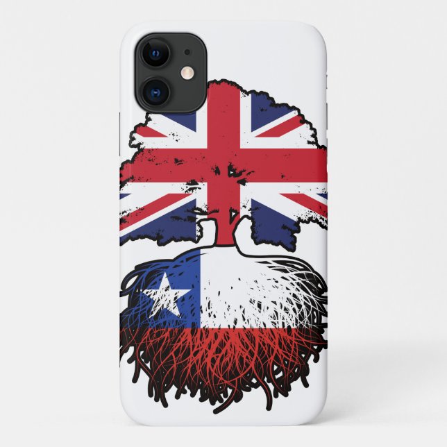 Capa Para iPhone 11 Bandeira das Raízes da Árvore Britânica do Chile (Verso)