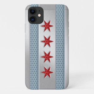 Capa Para iPhone 11 Bandeira de Chicago escovada de metal