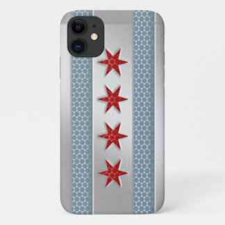 Capa Para iPhone 11 Bandeira de Chicago escovada de metal