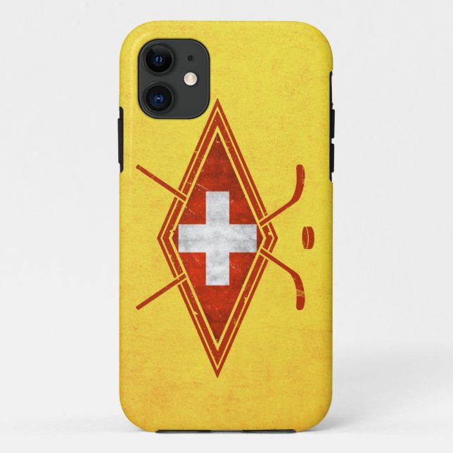 Capa Para iPhone 11 Bandeira de Hóquei em Gelo na Suíça (Verso)