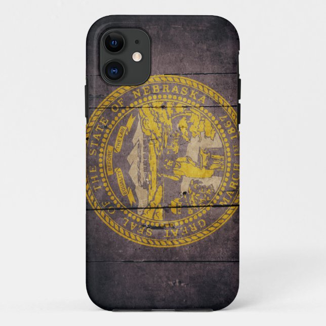 Capa Para iPhone 11 Bandeira de madeira áspera de Nebraska (Verso)