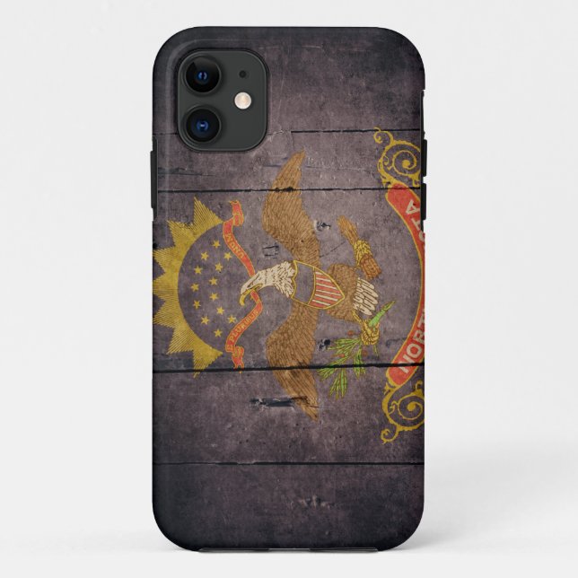 Capa Para iPhone 11 Bandeira de madeira áspera de North Dakota (Verso)