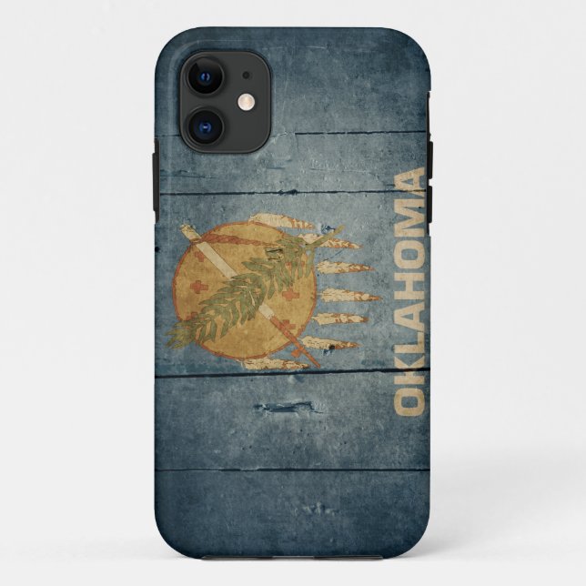 Capa Para iPhone 11 Bandeira de madeira áspera de Oklahoma (Verso)