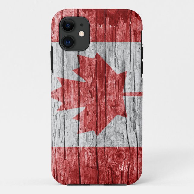 Capa Para iPhone 11 Bandeira de madeira do Canadá (Verso)