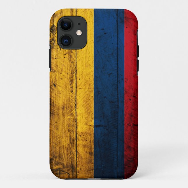Capa Para iPhone 11 Bandeira de madeira velha de Colômbia (Verso)