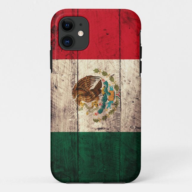 Capa Para iPhone 11 Bandeira de madeira velha de México (Verso)