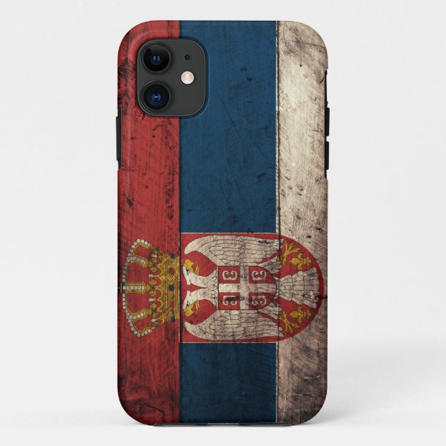 Capa Para iPhone 11 Bandeira de madeira velha de Serbia (Verso)