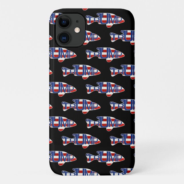 Capa Para iPhone 11 Bandeira de peixe TRUMP a preto (Verso)