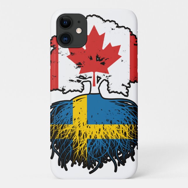 Capa Para iPhone 11 Bandeira de Raízes da Árvore do Canadá suecia (Verso)