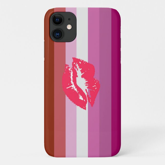 Capa Para iPhone 11 Bandeira do Orgulho Lésbica Batom (Verso)
