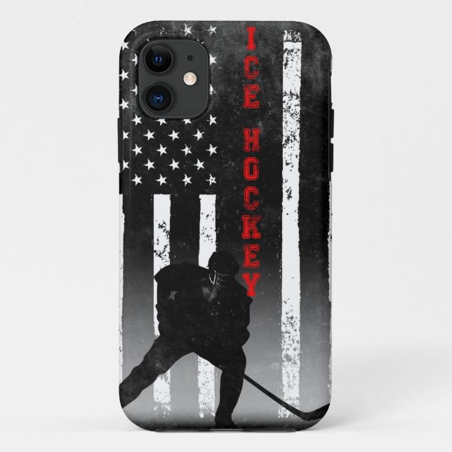 Capa Para iPhone 11 Bandeira Negra Americana de Hóquei em Gelo (Verso)