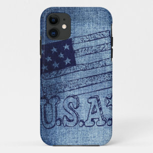 Capa Para iPhone 11 Bandeira patriótica dos EUA no azul da sarja de