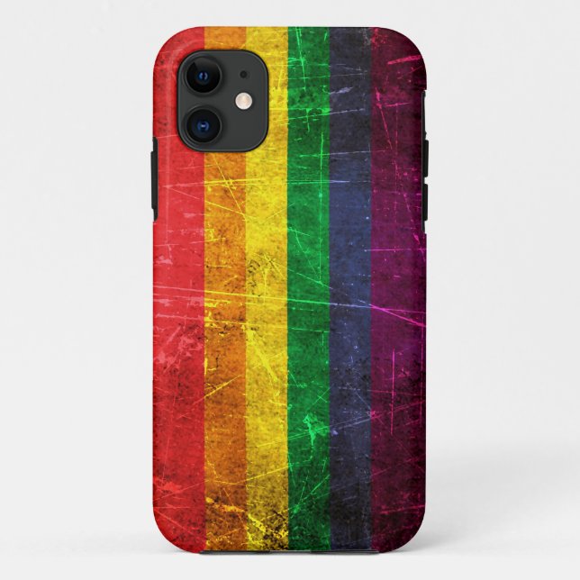 Capa Para iPhone 11 Bandeira riscada e vestida do arco-íris do orgulho (Verso)