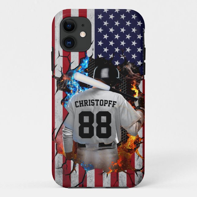 Capa Para iPhone 11 Baseball Americano Personalizado em Jersey (Verso)