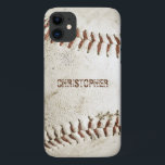 Capa Para iPhone 11 Baseball Vintage Personalizado<br><div class="desc">Uma foto de uma bola de beisebol vintage vestida fornece o fundo dessa capas de iphone personalizada. Adicione o seu nome a fontes de sans serif amargas em apuros numa sombra de castanho avermelhado que corresponda à costura. Ideal para o fã de beisebol ou esporte na sua lista de presentes....</div>