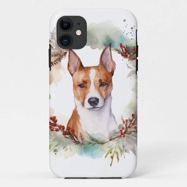 Capa Para iPhone 11 Basenji Christmas Wreath Festivo Pup (Verso)
