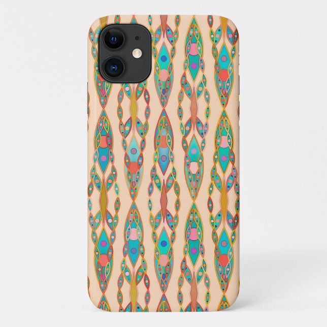 Capa Para iPhone 11 Batik Tribal - Rosa Pêssego e Turquesa (Verso)