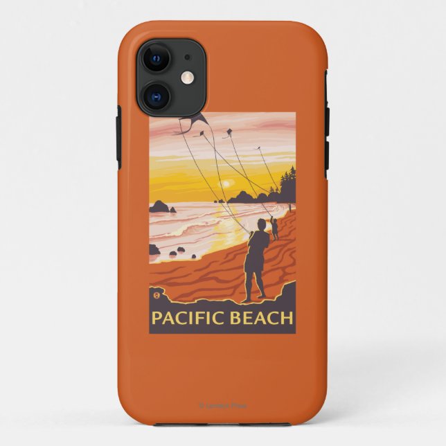 Capa Para iPhone 11 Beach & Kites - Pacific Beach, Washington (Verso)