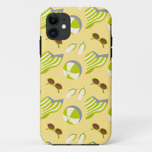 Capa Para iPhone 11 Beach vacay pattern with sunglasses and sun hat (Verso)