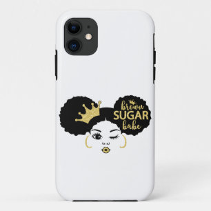 Capa Para iPhone 11 Bebê de açúcar castanho a preto e Dourado