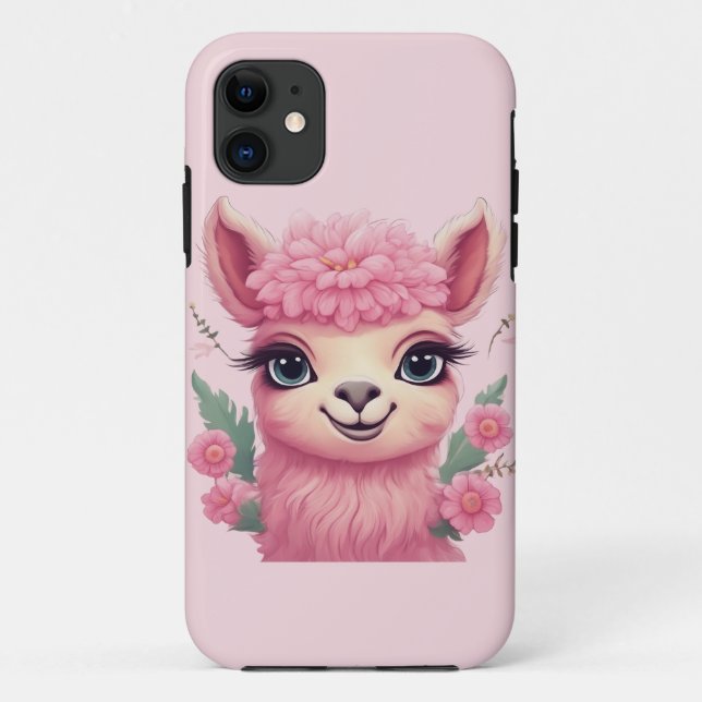 Capa Para iPhone 11 Bebê Lama Sorriso Rosa (Verso)