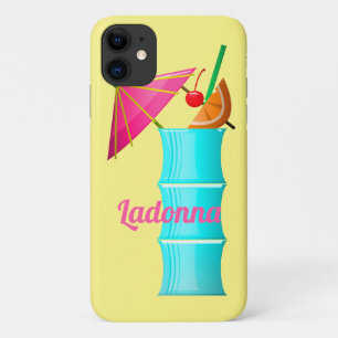Capa Para iPhone 11 Bebida tropical cocktail havaiano, cor-de-rosa-azu