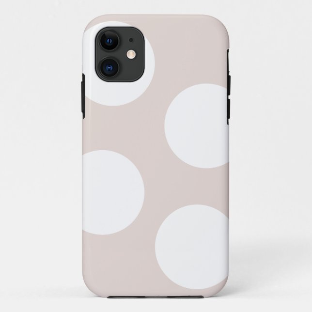 Capa Para iPhone 11 Bege com Grandes Bolinhas Brancas (Verso)