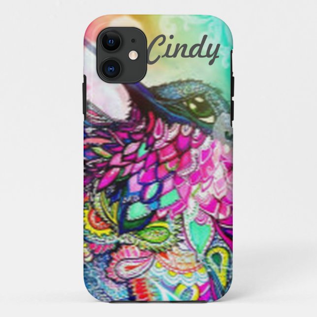Capa Para iPhone 11 Beija-flor Arte Personalizada de Zen Tangle (Verso)