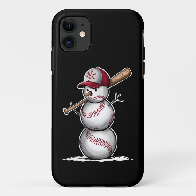 Capa Para iPhone 11 Beisebol Snowman Balls Snow Natal Presente no Nata (Verso)