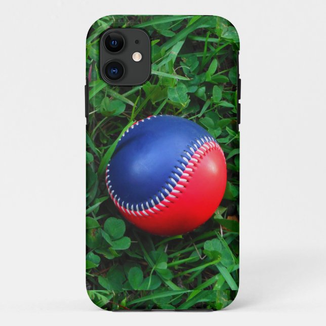 Capa Para iPhone 11 Beisebol Vermelho e Azul com Pintura Branca (Verso)