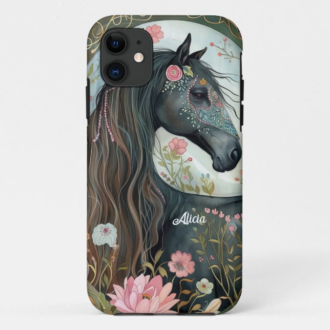 Capa Para iPhone 11 Bela Fantasia Cavalo Preto (Verso)