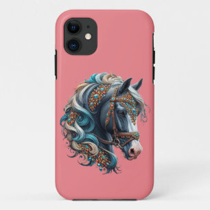 Capa Para iPhone 11 Belo Cavalo com ponte encrustada de joia