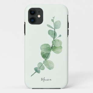 Capa Para iPhone 11 Belo eucalipto, mínimo verde, nome personalizado