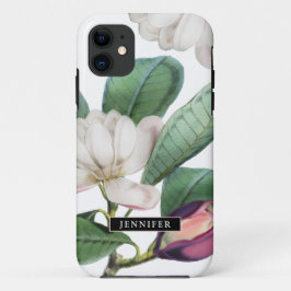 Capa Para iPhone 11 Belo Magnolia Blossomo Botânico com Nome