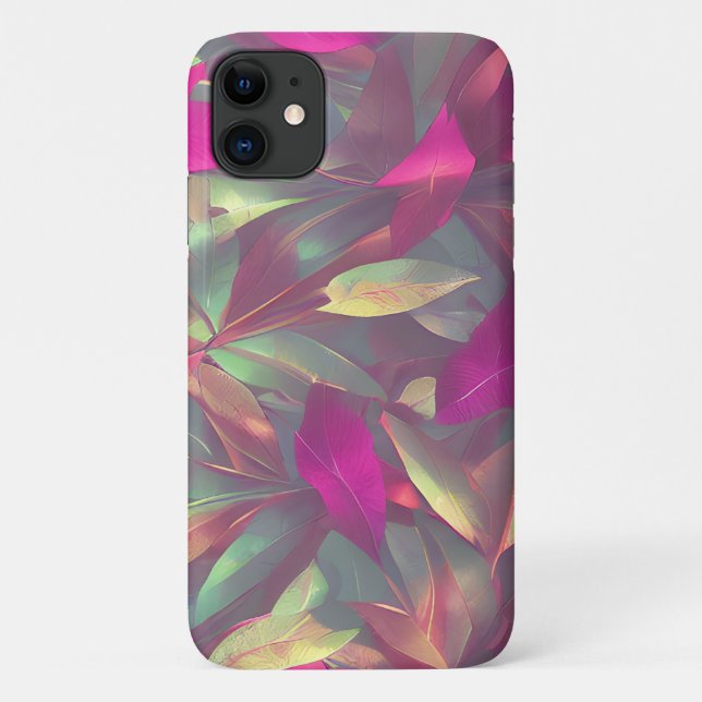 Capa Para iPhone 11 Belo padrão de folhas iridescentes (Verso)