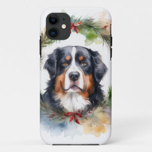 Capa Para iPhone 11 Bernese Mountain Christmas Wreath Festivo